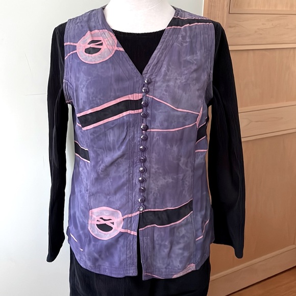 Vintage Y2K Sleeveless Button Down Vest in Purples Pink and Black, Size M - Picture 4 of 14